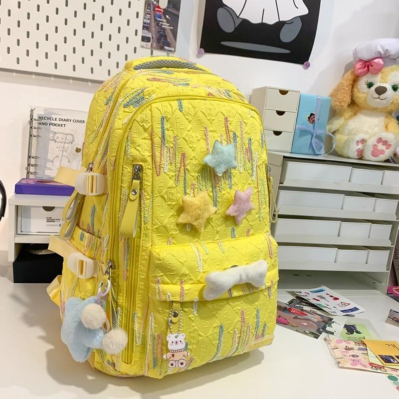 Trendy Unisex Nylon Backpack Stylish And Versatile For Class Or Travel Use жёлтый