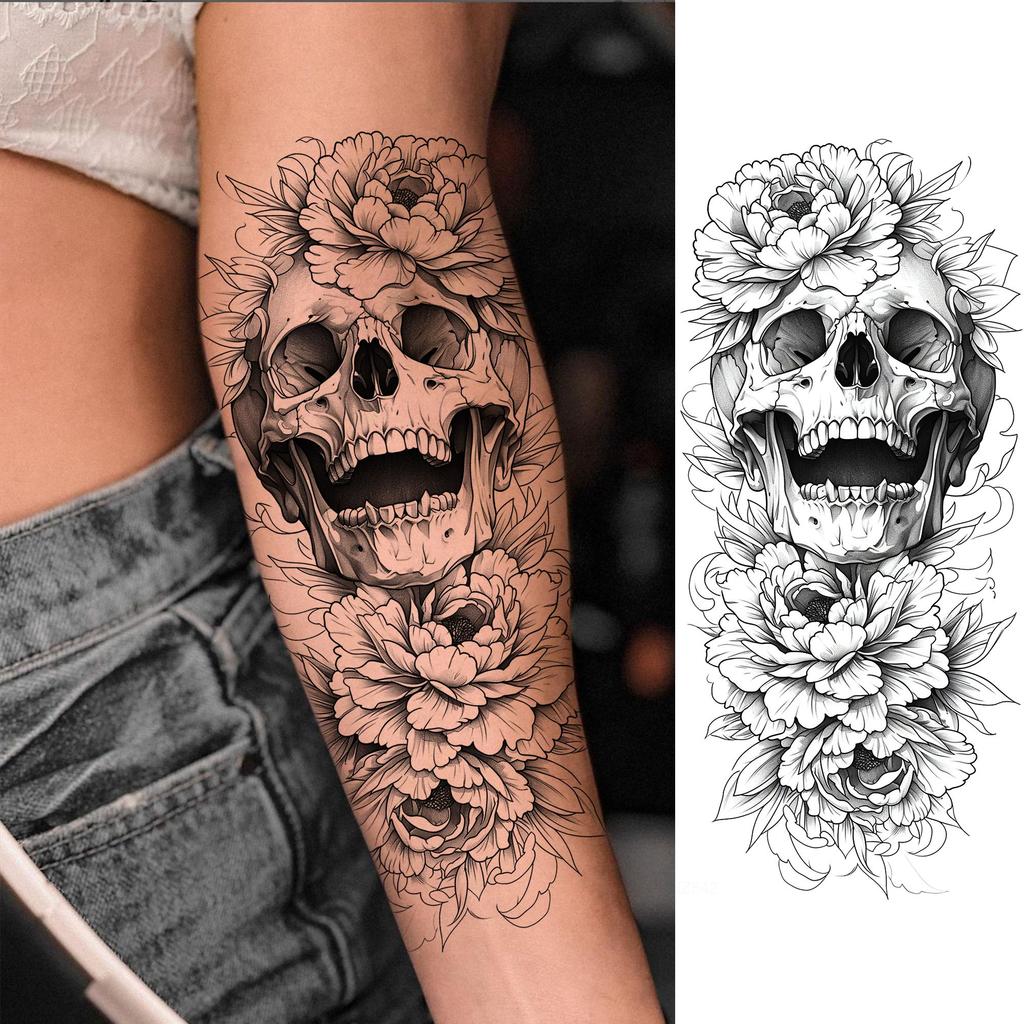 1 Blatt Gruseliger Sensenmann Totenkopf Temporäre Tattoos Halloween Tattoos Langlebig Wasserdicht Tiger Wolf Bestie Fake Tattoo Aufkleber