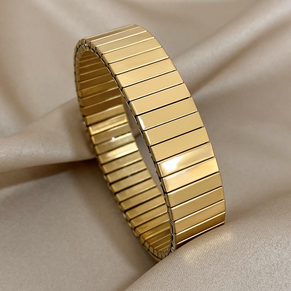 AENSOA Vintage Elastizität Edelstahl Armreifen Armband für Damen Klassisch Herz Quadrat Verstellbares Armband Wasserdichter Armreif
