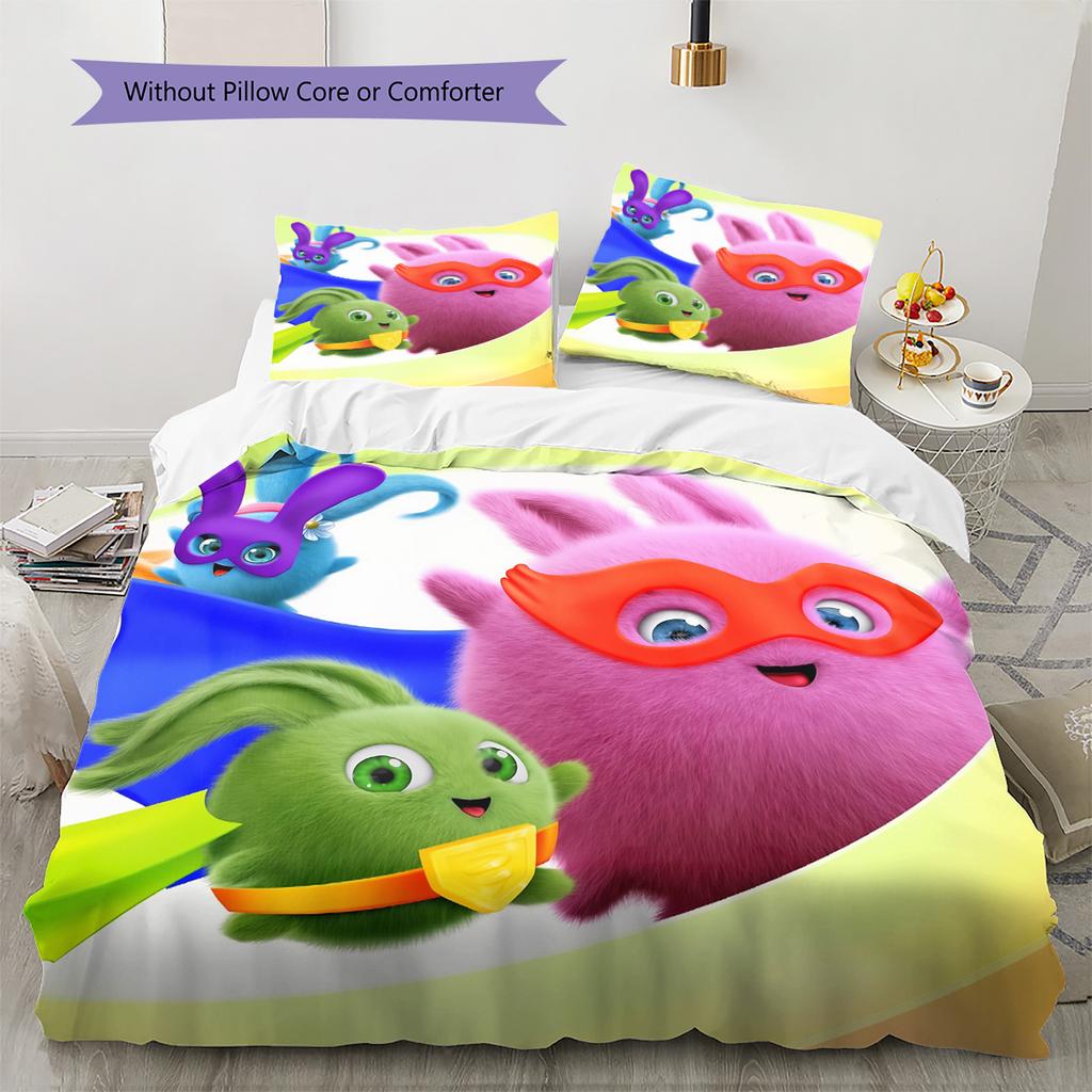 Happy Rabbit Pattern Bedding Quilt Set Home Decoration Gift (1 * Duvet Cover + 2 * Pillowcase Without Core)