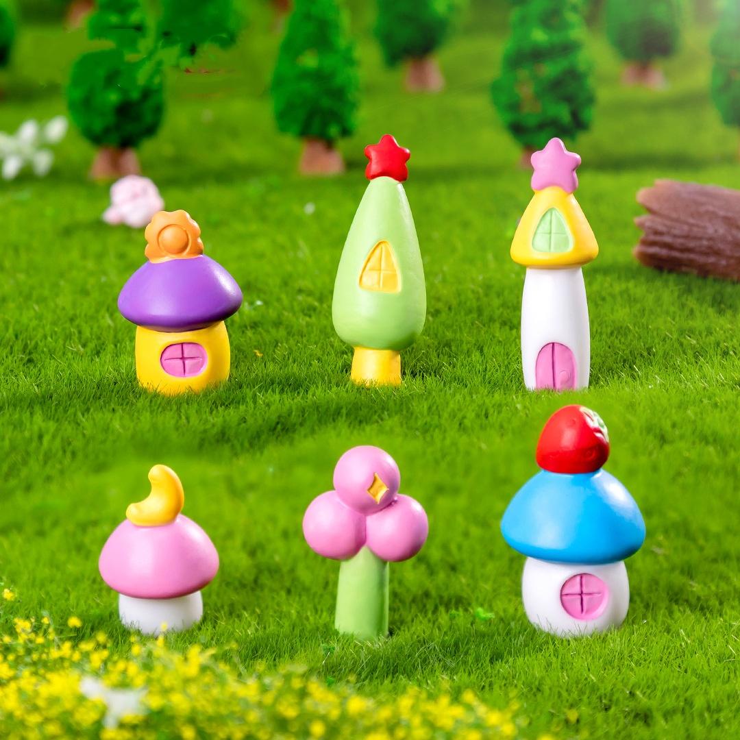 

10PCS Mini Mushroom House Ornaments Garden Figurine Micro Landscape Garden Statue Craft Room Home Decor Garden Accessory