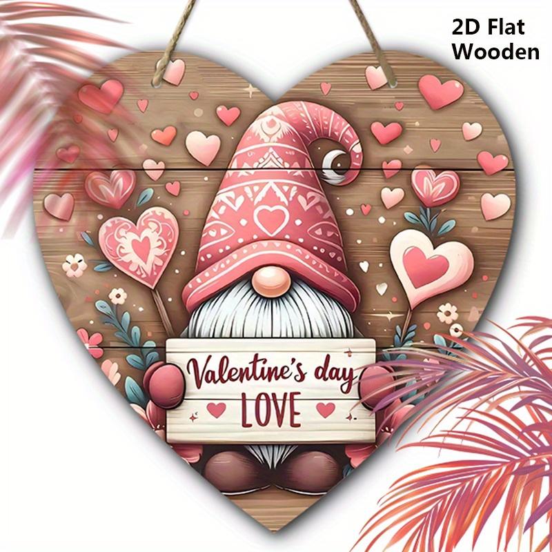 

Heart-shaped Valentine s Day Wooden Sign with Adorable Gnome Pattern - Ideal for Front Door, Wall Hanging Decor - Ideal Valentine s Day Ornament 20cm/7.87in розовый