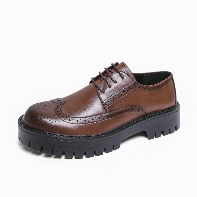 

Men s shoes lace-up platform leather shoes men s spring and autumn new men s casual shoes thick sole heightening big head loafers men 46 коричневый