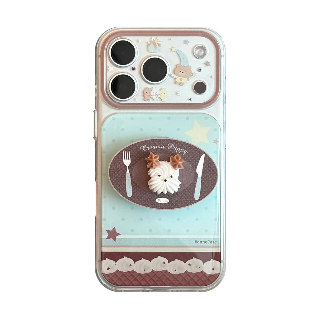 Cream dessert applies to Apple 17pm mobile phone case iphone16 three-dimensional puppy biscuits 14 all-inclusive soft 15 bracket