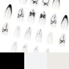 Sweet and cool short almond nail art, wearing nail piece, French black metal bow, fake nail piece.