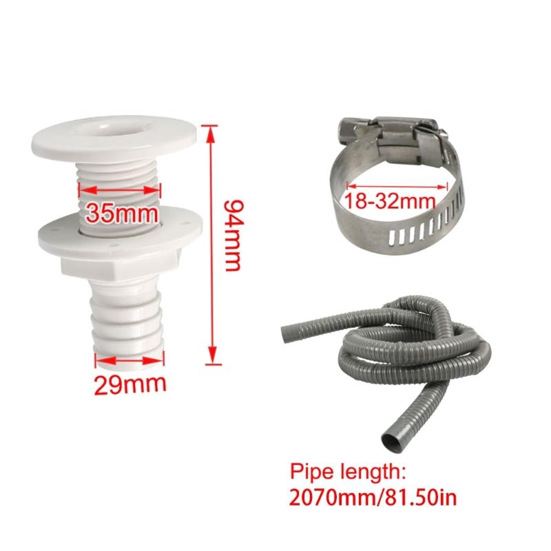 Marine ABS Plastic Drain Fitting Kit Comes With 29mm Hose Clamp And 6 Foot Corrugated Tube For Boat Bilge Pump System