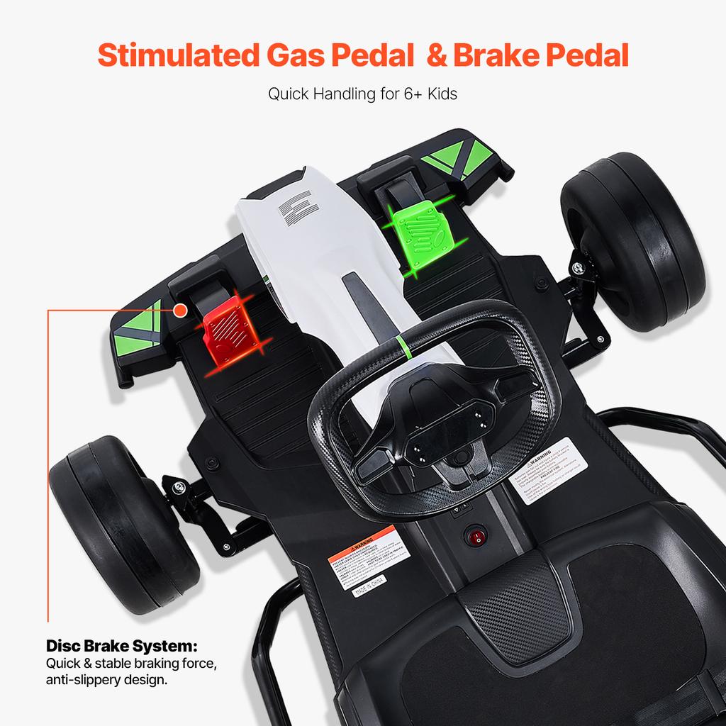 SucceBuy 24V 9Ah Electric Pedal Go Kart Portable Outdoor Race Toy with 200W Motor Adjustable Speed & Brake for Kids Play Toys
