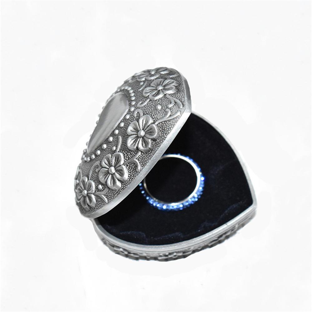 1PC Alloy Antique Jewelry Box Silver Heart Shape Ring Box Classic Portable Small Trinket Storage Organizer Chest for Jewelry