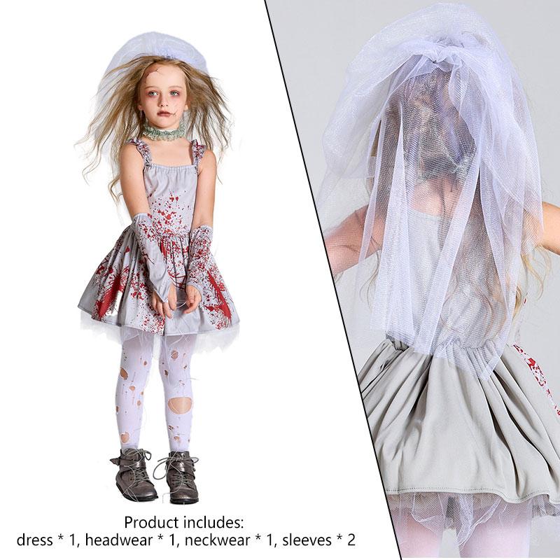 Horror Bloodstained Girls Ghost Bride Cosplay Dress Halloween Parties Costume