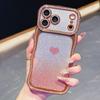Electroplated Wave Edge Glitter Heart Case for iPhone 17 Pro Max with Large Window Gradient Design