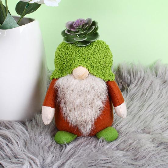 Plush Gnome Spring Decoration Cute Green Plant Gnome Doll for Tiered Tray Indoor Table Office Farmhouse Christmas Decoration