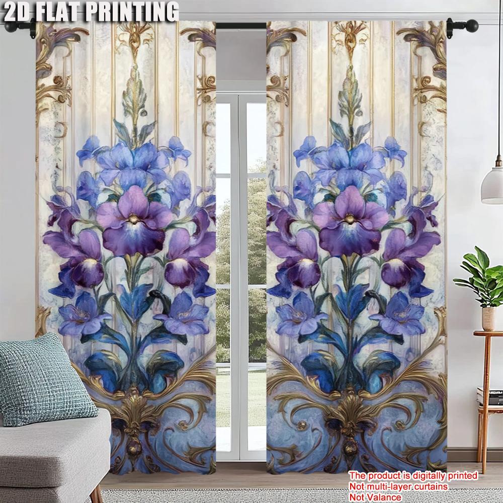 

2Pcs Stylish Flowers Printed Curtain Rod Pocket Fashion Window Treatment For Bedroom Office Kitchen Living Room And Study Home 100*130 Grommet Top 1pcs