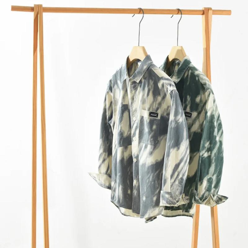 Neue Mode Tie Dye Gedruckt Shirts Männer Trendy Streetwear Lose Casual Herren Tops Reine Baumwolle Hemd mit Taschen Retro Männer kleidung