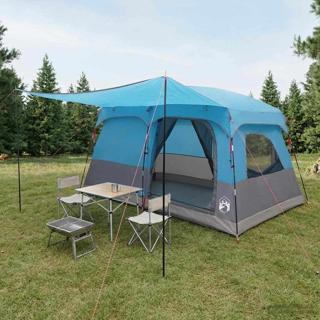 Familienzelt mit Dach Blau 320 x 210 x 180 cm Polyester
