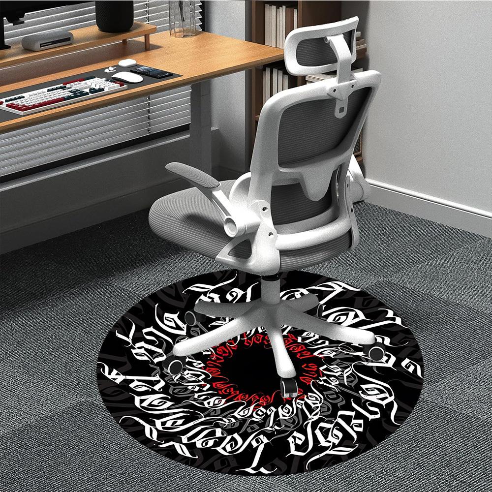 

1pc Gothic Calligraphy Chair Carpet for Office, Round Non Slip Durable Large Size Office Carpet, Suitable for Office 80cm