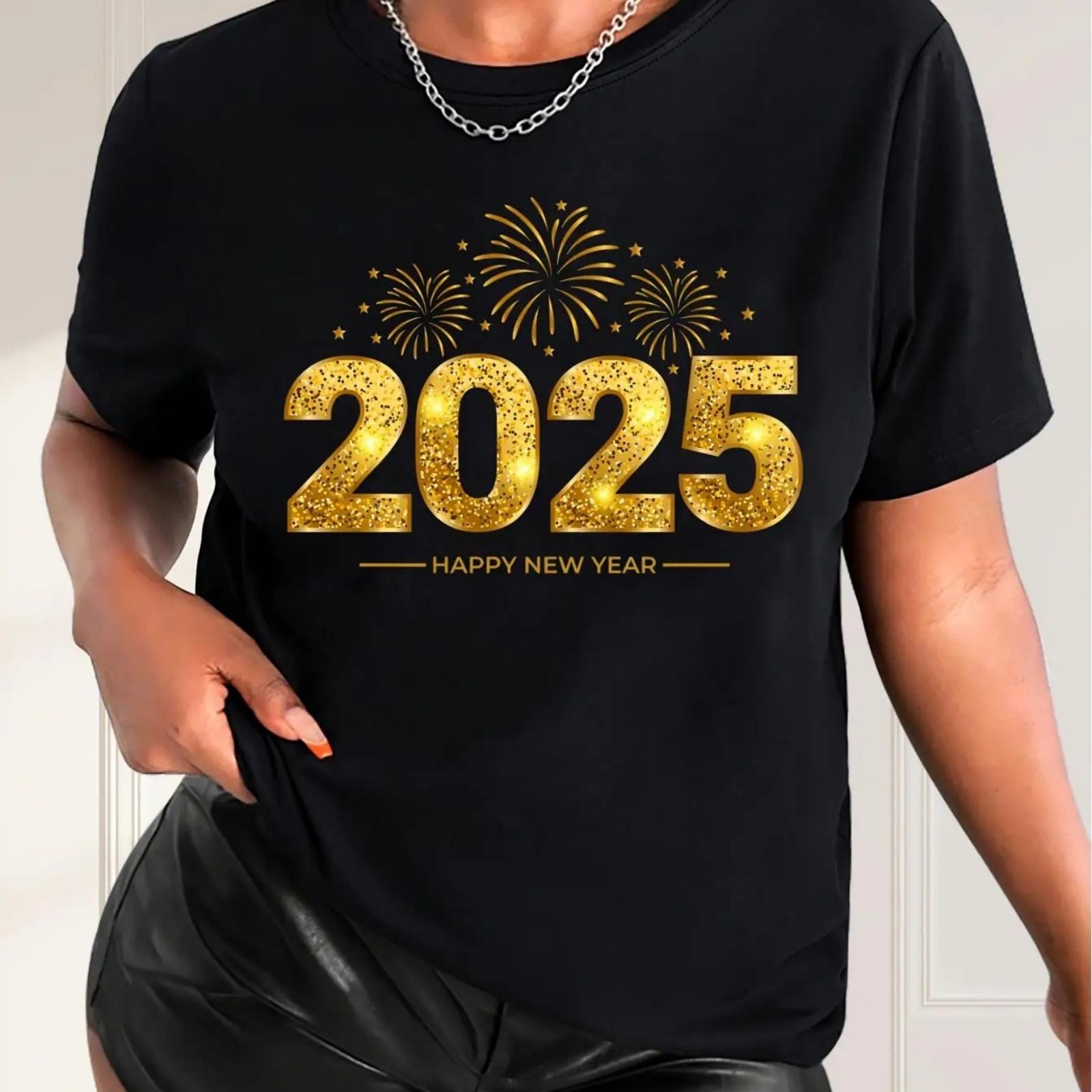 

1pc Women S Casual Glitter Fireworks Print T-Shirt, Round Neck Short Sleeve Top, Knit Fabric, Fashion Tee XXXXXL різнокольоровий