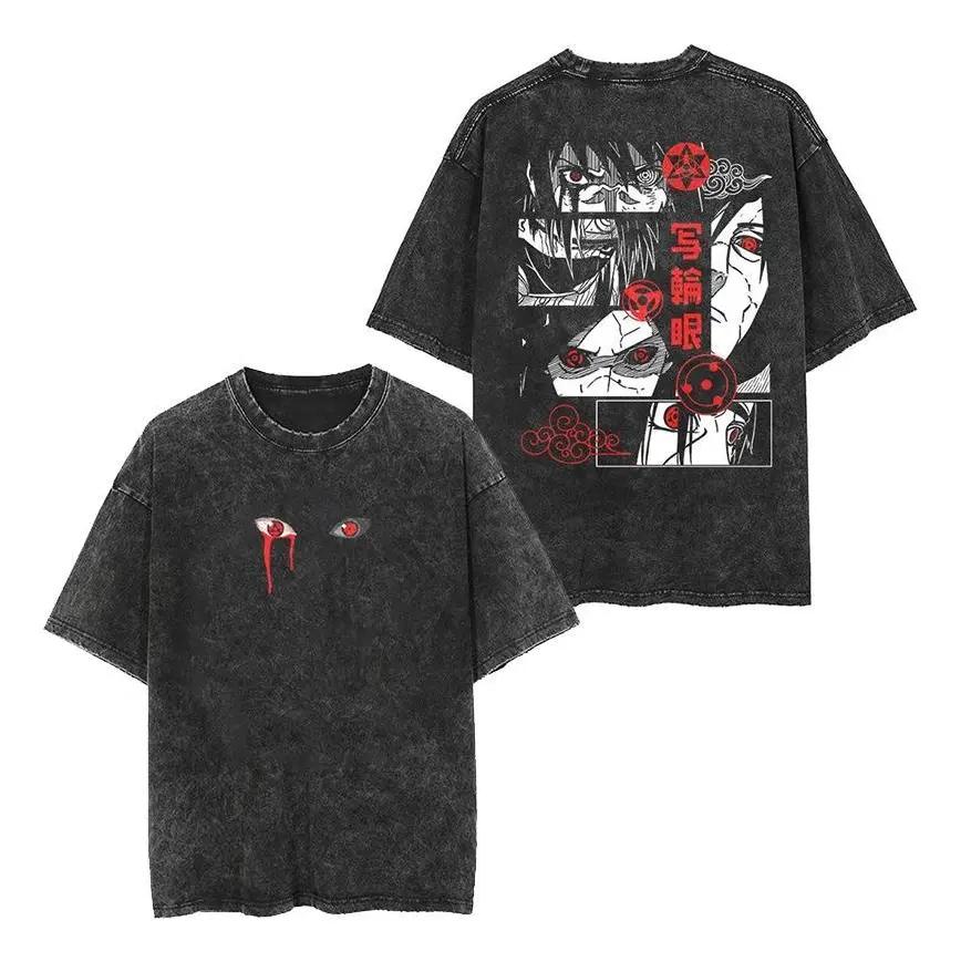 Anime Naruto Akatsuki Manga Graphic Print T-shirt Men Women Streetwear Y2K Fashion Casual Oversized Top Vintage Washed Cotton Summer New Tee