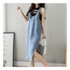 Navava Women No753 Split Hem Button Dungaree Denim Dress