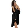 Damen Eis-Seide V-Ausschnitt Lang Pyjama-Set: Zweiteiliges ärmelloses Kleid & Überwurf für Frühling/Sommer.
