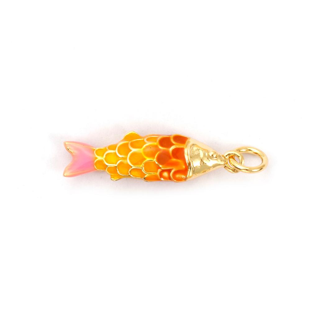 1 Piece Brass Ocean Jewelry Charms Carp Fish 18K Gold Plated Colorful Enamel Fish Pendant For DIY Necklace Making 26x6.5mm