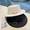 New Belt Buckle Flat-top Woolen Hat Women's Autumn and Winter Fashion Flat-brimmed Top Hat British Retro Jazz Hat Men