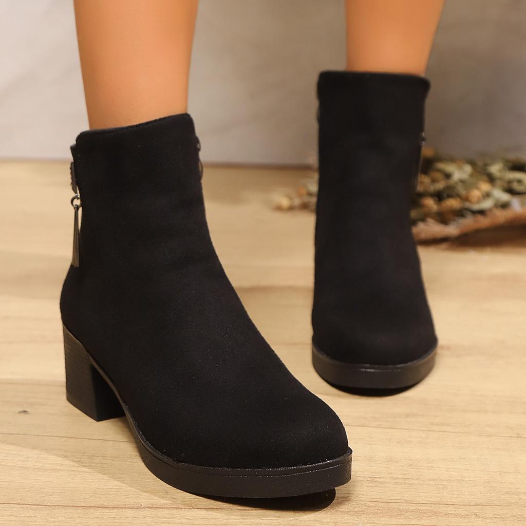 Fashion Women Boots Fashion Thick Heel Slimming Ankle Booties Classic Style Autumn Winter Round Toe Boots Women Outdoor Luxury Shoes