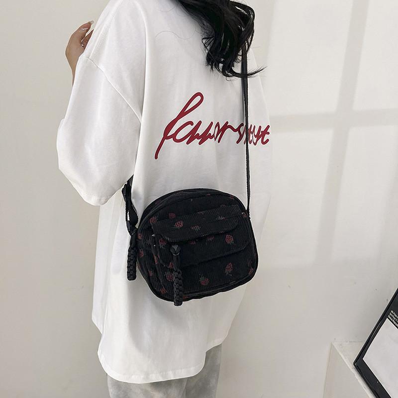 Stylish Fashionable Corduroy Round Crossbody Bag Trendy Everyday Medium Size