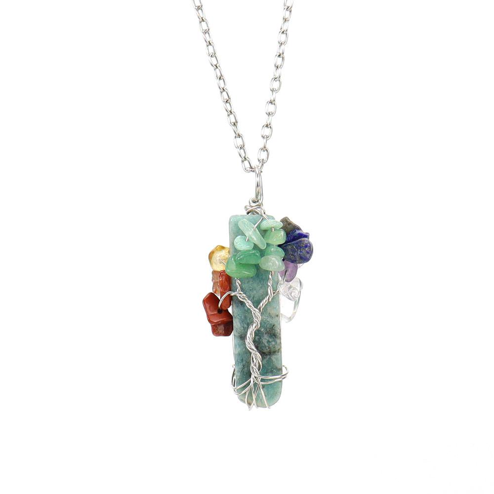 Natural Stone Irregular Crystal Strip Winding Gravel Tree Of Life Pendant Necklace N673
