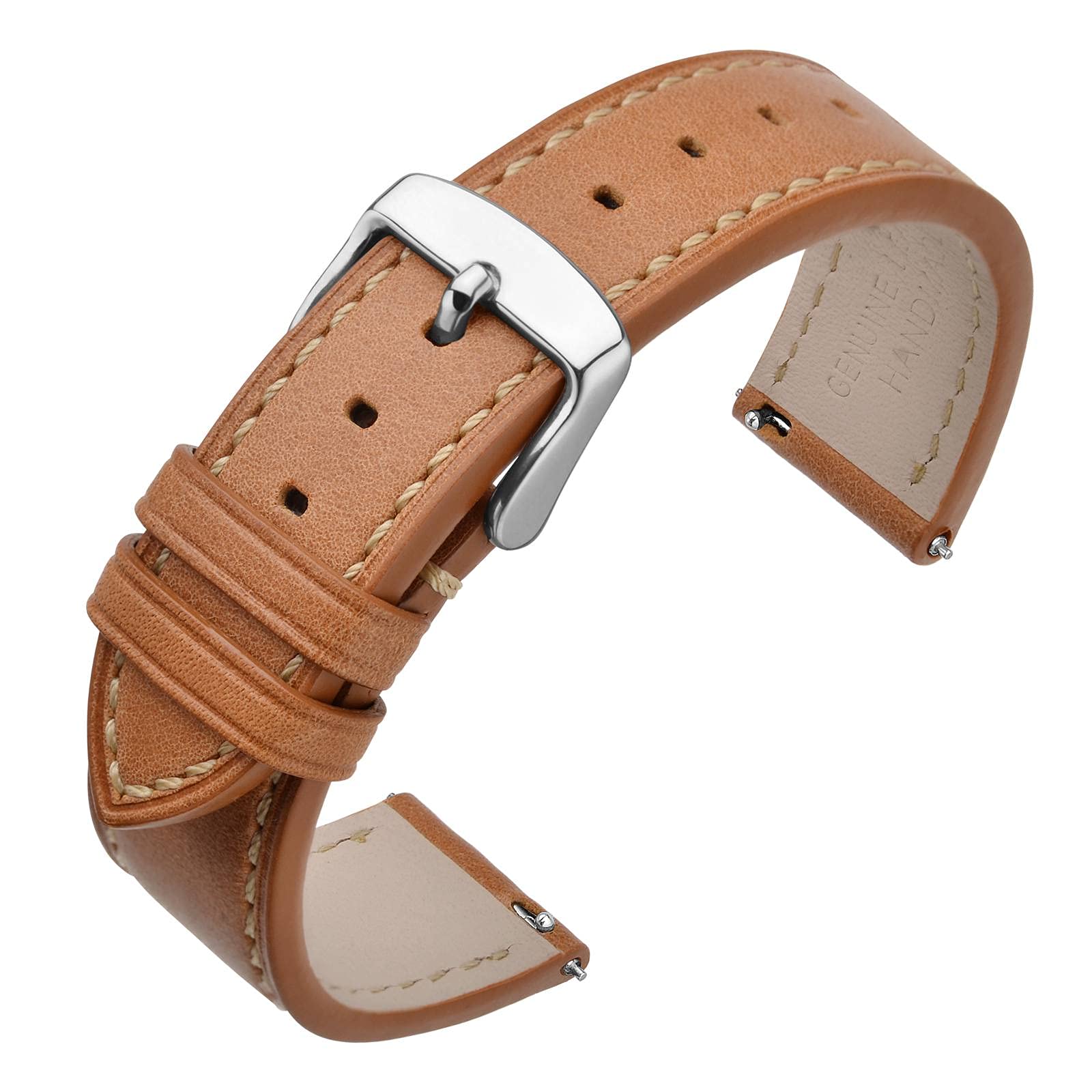 

ANNEFIT Leather Quick-Release Replacement Watch Band 0.67/0.7/0.75/0.79/0.83/0.87 inches (17/18/19/20/21/22 mm), Leather Stainless Steel 18mm