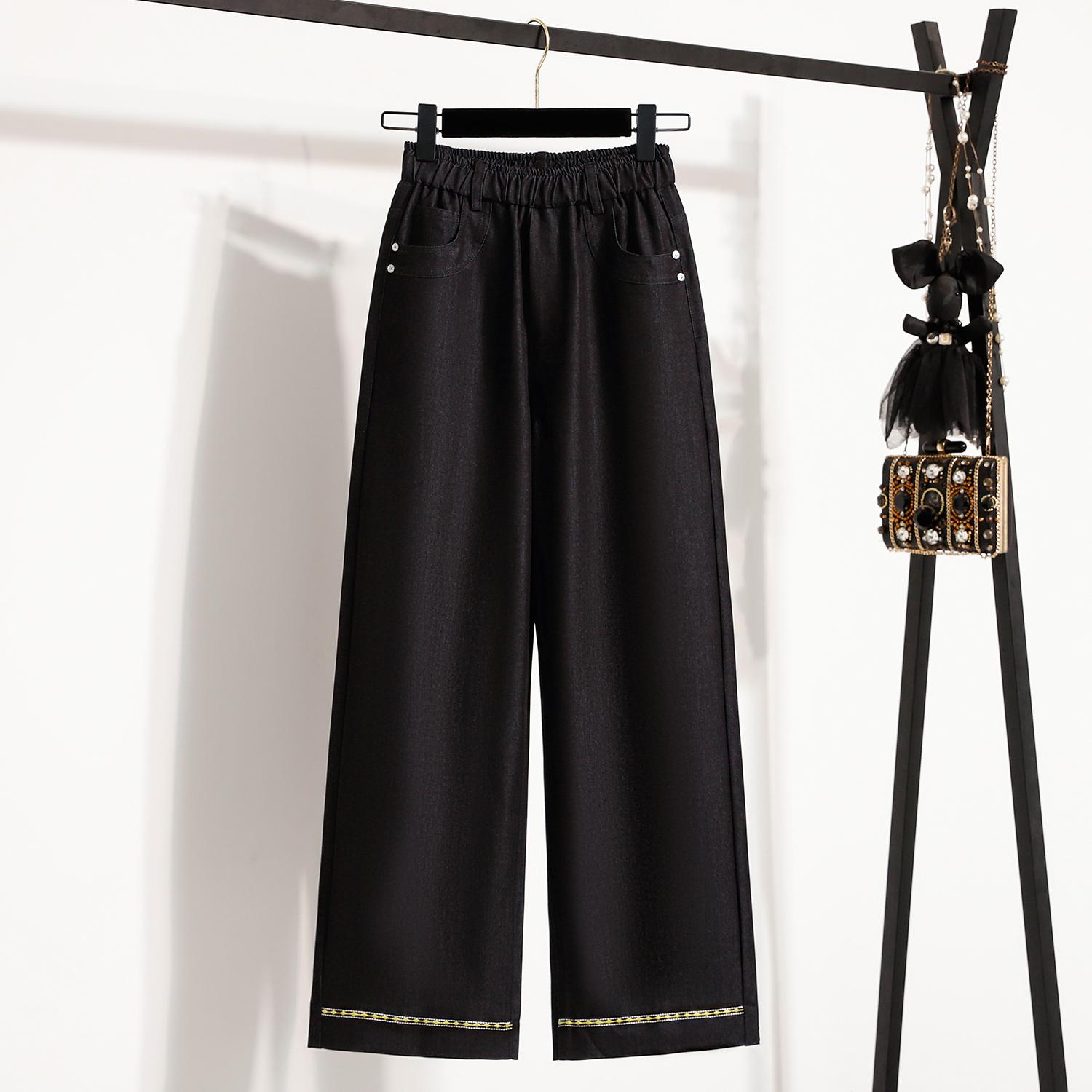 

Dimanaf 2025 Осень Женские Джинсы Большого Размера Эластичные Широкие Джинсы Деним Базовые С Высокой Посадкой Оверсайз Брюки 5XL чёрный