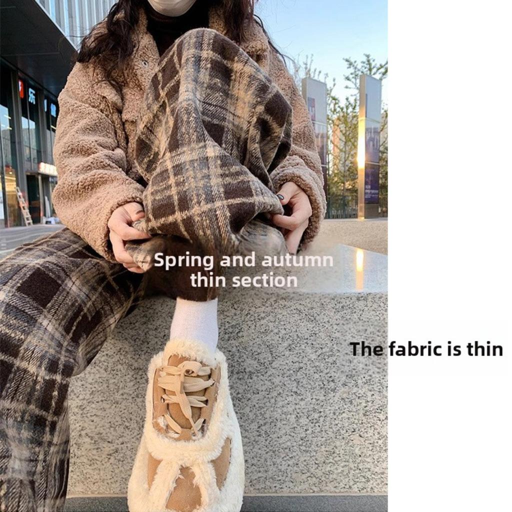 Marineblaue und karierte Samthose für Kinder im Herbst und Winter, hochtailliert und figurbetont, weite Beinhose, lässige und dicke Hose