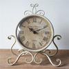 A25F-Vintage Retro Iron Ornament Battery Operated Silent Table Clock For Home Bedroom Living Room Office Decor