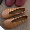 Cowhide version~ Retro leather flat-soled woven single shoes for women's commuting comfort, shallow mouth soft-soled Mary Jane ballet shoes