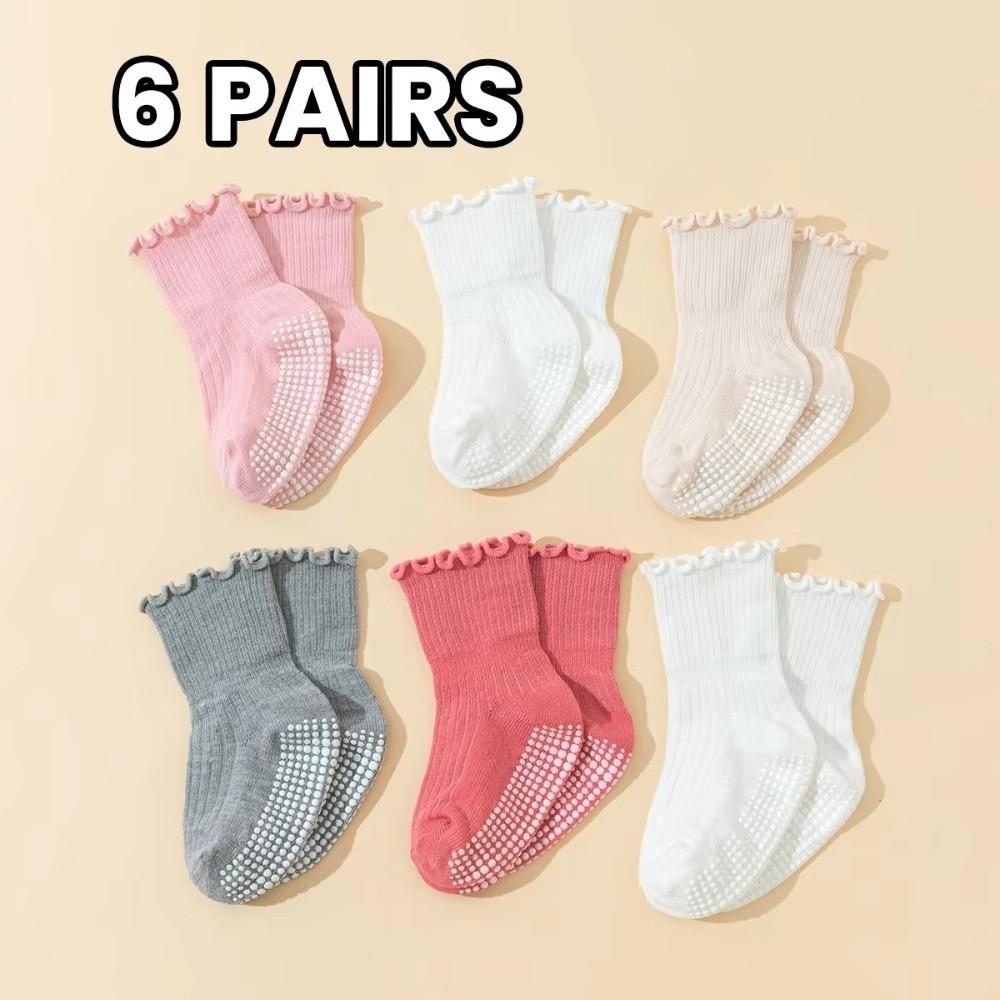 6 Pairs Ruffled Design Infant Socks Breathable Fabric Newborn Socks All Season Socks  for Girls