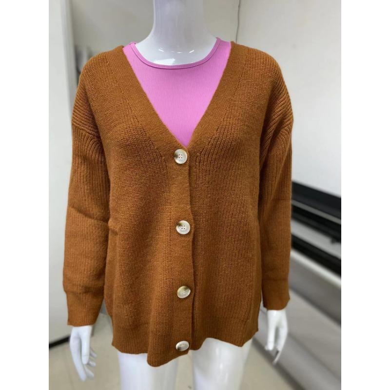 Svetr kardigan s výstřihem do V, jednobarevný, pletený, silný, hřejivý, měkký materiál, dámský svetr s dlouhým rukávem, jednořadé zapínání na knoflíky, na cesty, knoflíkový svetr, jednoduché pletené zboží, podzim