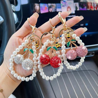 New Pearls, String Cherries, Car Keychain Pendant, Fashion, Diamond Fruit Cherries, Bags, Charms, Bee Accessories