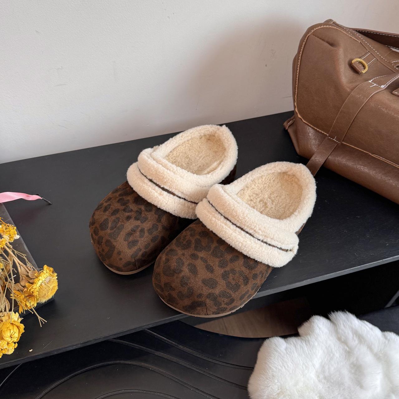 

[Fanfna] Retro style leopard print bag head half slippers women s 2025 autumn and winter new fashionable versatile Mao Mao shoes 40 цветной печати леопарда