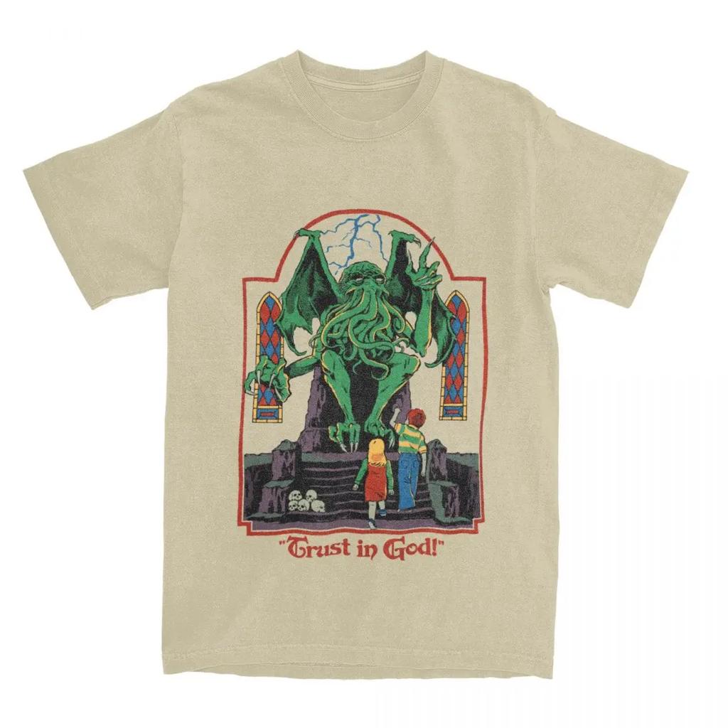 Trust In God T-Shirts für Herren, originelles T-Shirt, Halloween, Retro, Cthulhu, Lovecraft, okkultes T-Shirt, kurzärmelige Kleidung