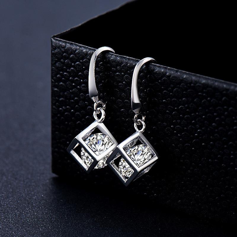 Versatile Korean Style Rhinestone Tassel Cube Earrings for Women