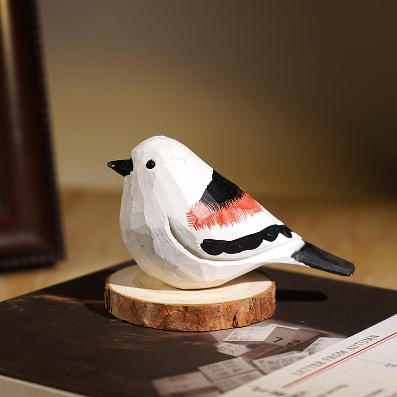 Hand Carved Wooden Bird Cute Sparrow Parrot Chickadee Animal Desktop Decor Original Wood Style