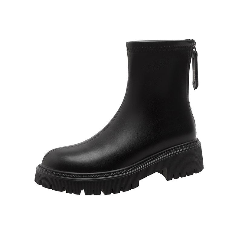 New platform Martin boots short boots women's British style heightening thin boots fleece boots rear zipper thick heel women's boots