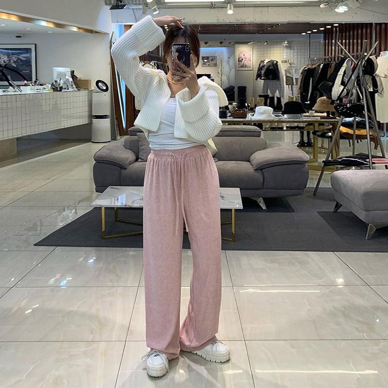 Women's Fashion Solid Color Fashion Trousers Vintage Drawstring High Waist Straight Pants Fall Winter Casual Streetwear