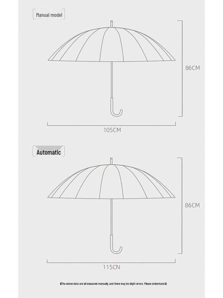 24-Speichen Farbwechselnder Langgriff-Regenschirm für Damen, Extra-Groß, Winddicht, Gebogener Griff, Herren-Stockgriff, Logodesign