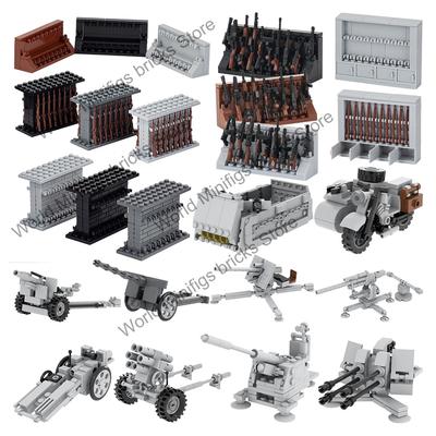 MOC WW2 Waffenziegel Motorrad Haubitze Waffenständer Militärfahrzeug Kompatible Figuren Bausteine Spielzeug Für Kinder Erwachsenen Geschenk