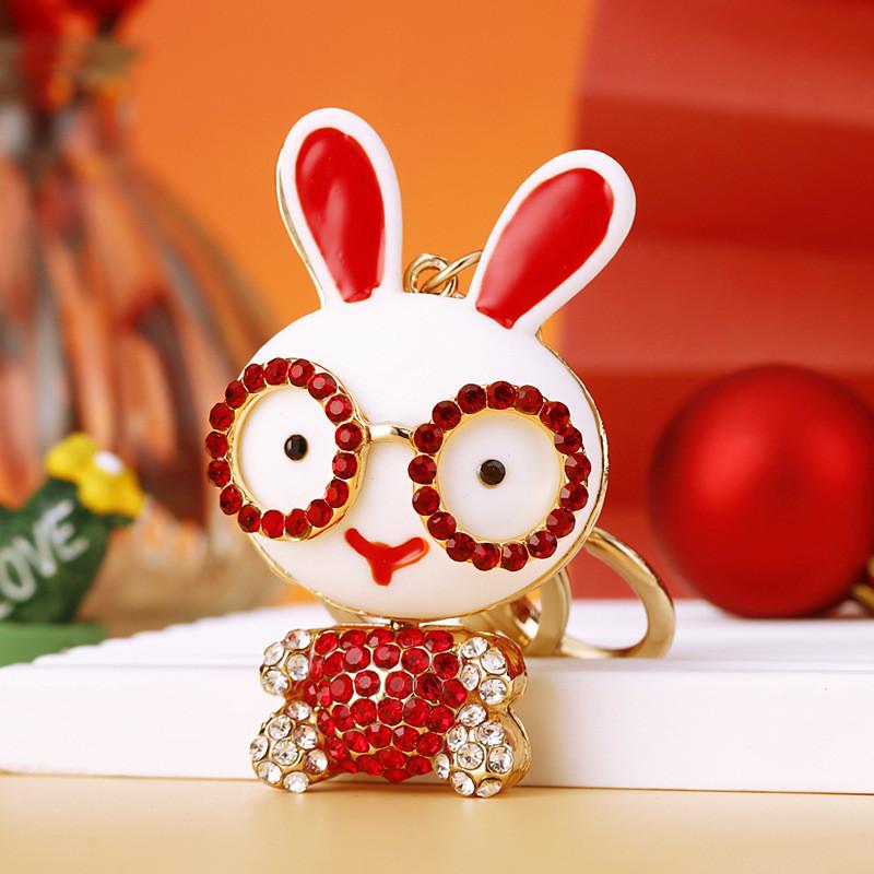 Creative Colorful Rabbit Keychain With Dazzling Rhinestones Stylish Keyring For Women