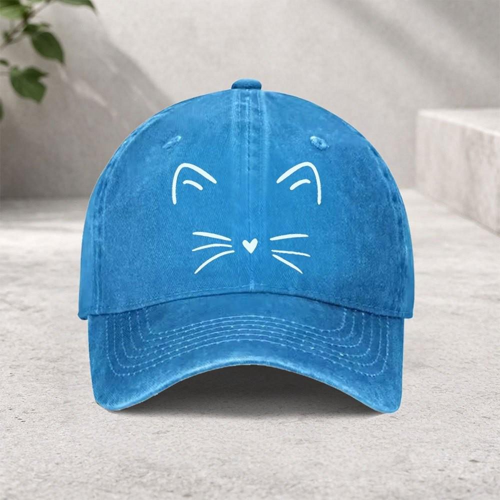 Cartoon Cat Face Baseball Cap Unisex Washed Cotton Adjustable Vintage Street HipHop Hat