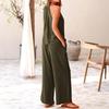 Women's Summer 2-Piece Outfit Casual Sleeveless Halter Top Wide Leg Pants Set Summer Cotton Linen Lounge Suit