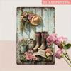 Metal Wall Art 2D Flat Watering Can and Hat Retro Farmhouse Decor for Living Room