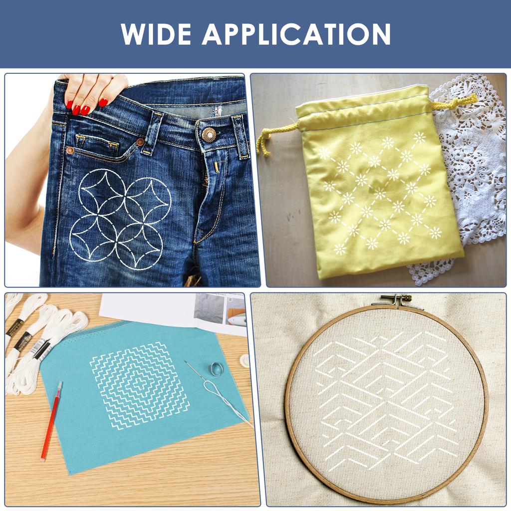 12Pcs Sashiko Stencils Kit Complete Sashiko Thread and Needles Thimble Set Denim Fabric Embroidery for Beginners Hand Quilting
