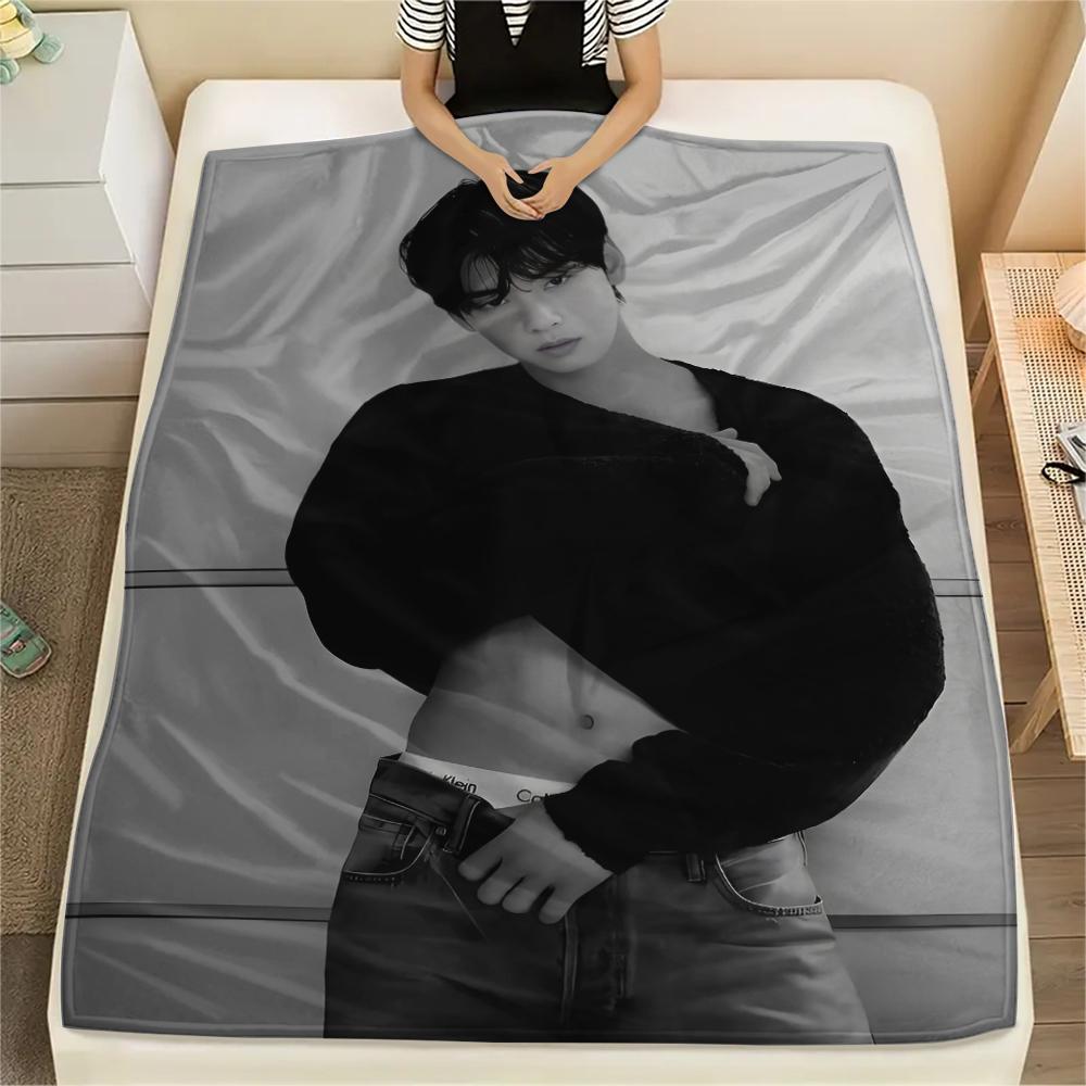 1 STuks Cha Eun-woo Print Flanellen Deken, Hoge Kwaliteit Alle Seizoenen, Woondecoratie, Warmte en Comfort, Perfect voor Kerstcadeaus